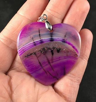 Beautiful Heart Shaped Semi Transparent Purple and Black Dragon Veins Druzy Agate Stone Pendant #4zm92hopfsc