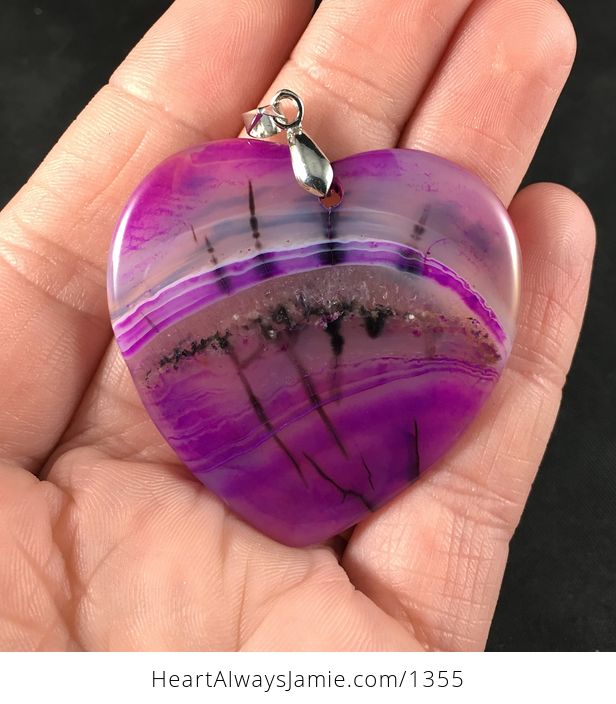 Beautiful Heart Shaped Semi Transparent Purple and Black Dragon Veins Druzy Agate Stone Pendant - #4zm92hopfsc-1