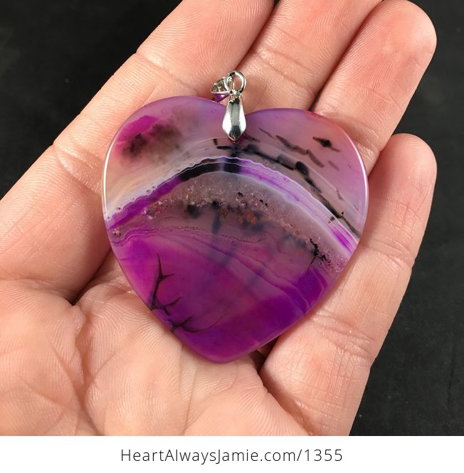 Beautiful Heart Shaped Semi Transparent Purple and Black Dragon Veins Druzy Agate Stone Pendant Necklace - #4zm92hopfsc-2