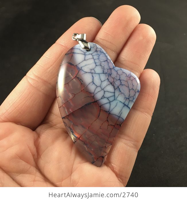 Beautiful Heart Shaped Semi Transparent Red White and Blue Dragon Veins Pendant - #OHtggcp1IZI-1