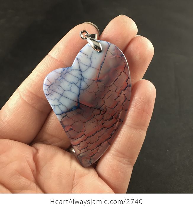 Beautiful Heart Shaped Semi Transparent Red White and Blue Dragon Veins Pendant Necklace - #OHtggcp1IZI-2