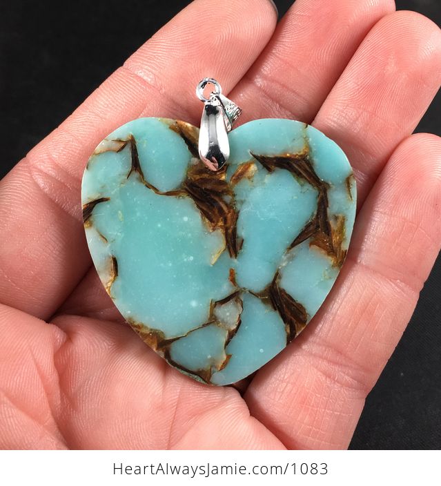 Beautiful Heart Shaped Synthetic Blue and Bornite Stone Pendant Necklace - #S0Rl6dzaf3k-2