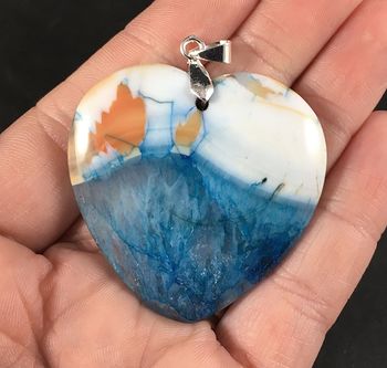 Beautiful Heart Shaped White Orange and Blue Druzy Stone Pendant #zauc7LJM6ZU
