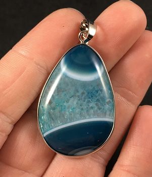 Beautiful Metal Framed Teal White and Blue Druzy Stone Pendant #L2renQOWZqU