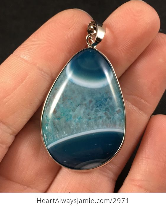 Beautiful Metal Framed Teal White and Blue Druzy Stone Pendant - #L2renQOWZqU-1