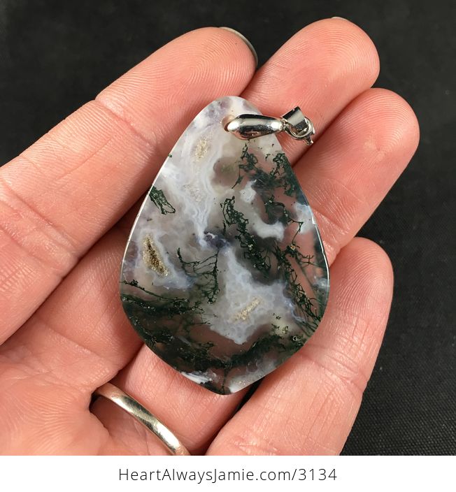 Beautiful Moss Agate Drusy Stone Pendant Necklace - #Id16imdmggw-2