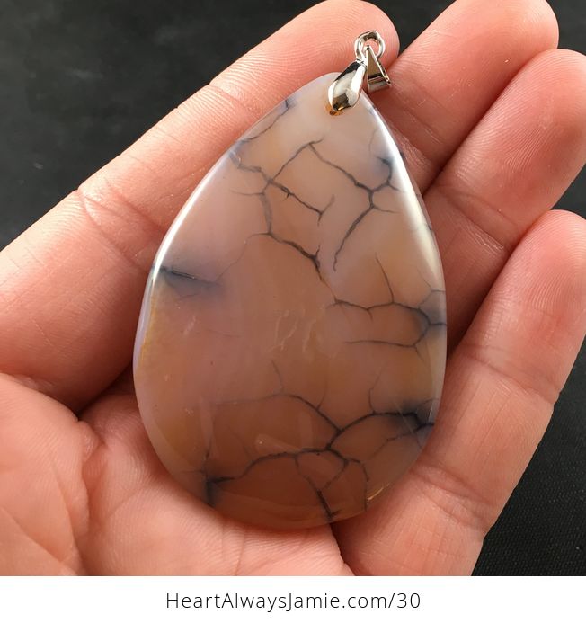 Beautiful Muted Beige and Orange and Black Dragon Veins Stone Agate Pendant - #nJLHelw9bSo-1