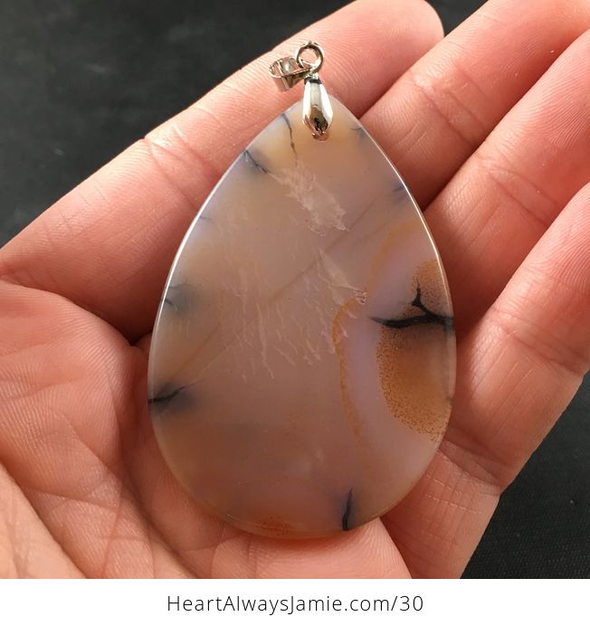 Beautiful Muted Beige and Orange and Black Dragon Veins Stone Agate Pendant Necklace - #nJLHelw9bSo-2