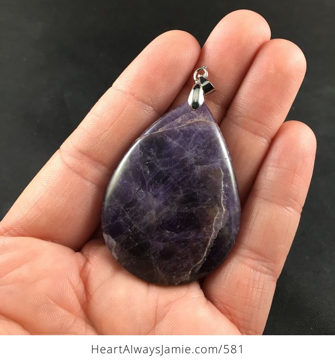 Beautiful Natural Dark Purple Chevron Amethyst Stone Pendant - #zqUcgLNLrLY-1