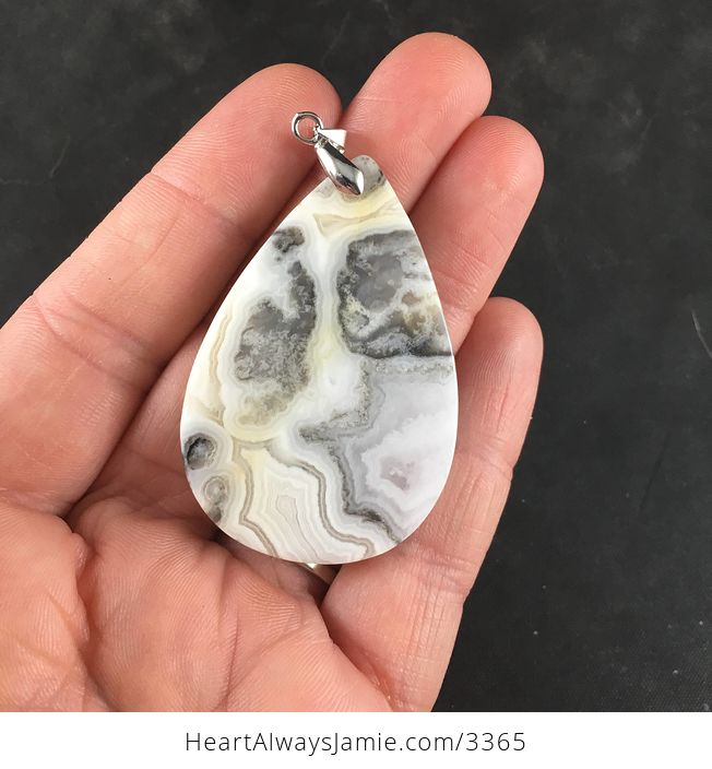 Beautiful Natural White Beige and Gray Crazy Lace Agate Stone Pendant Necklace Jewelry - #m5Txm9NM2lE-5