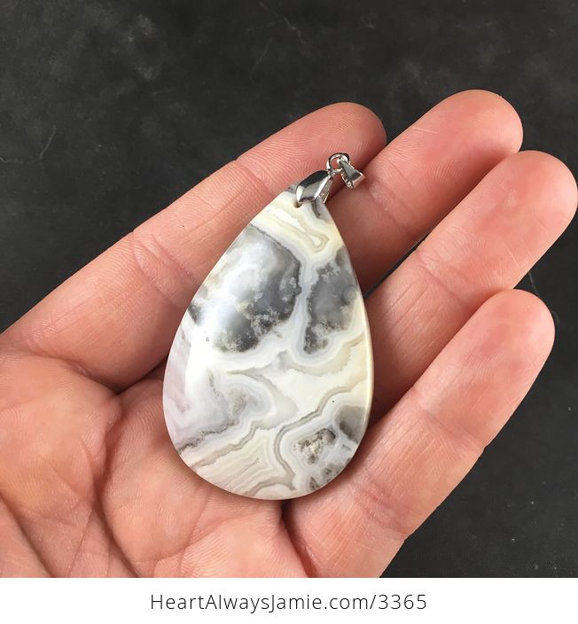 Beautiful Natural White Beige and Gray Crazy Lace Agate Stone Pendant Necklace Jewelry - #m5Txm9NM2lE-3