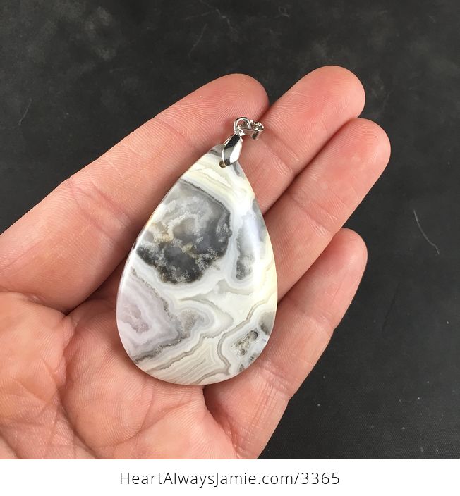 Beautiful Natural White Beige and Gray Crazy Lace Agate Stone Pendant Necklace Jewelry - #m5Txm9NM2lE-2