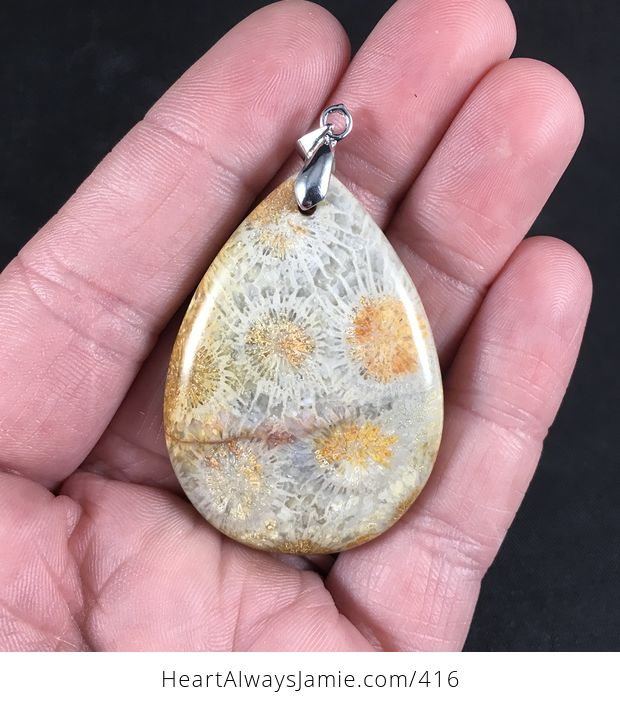 Beautiful Orange and Beige Coral Fossil Stone Pendant Necklace - #2yCedobWUyk-2