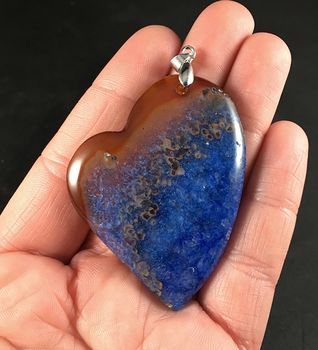 Beautiful Orange and Brown and Blue Heart Shaped Drusy Agate Stone Pendant #c1vQ31PseRw