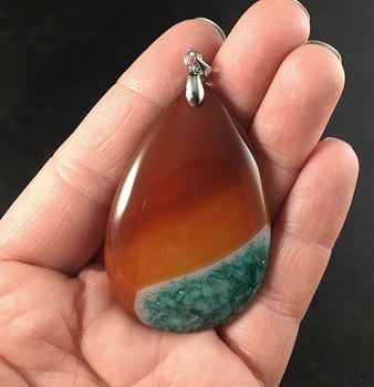 Beautiful Orange and Brown and Teal and Green Druzy Stone Pendant #zfbPQlz0NGU