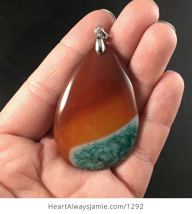 Beautiful Orange and Brown and Teal and Green Druzy Stone Pendant - #zfbPQlz0NGU-1