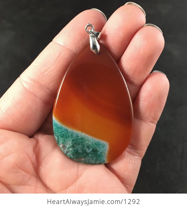 Beautiful Orange and Brown and Teal and Green Druzy Stone Pendant Necklace - #zfbPQlz0NGU-2
