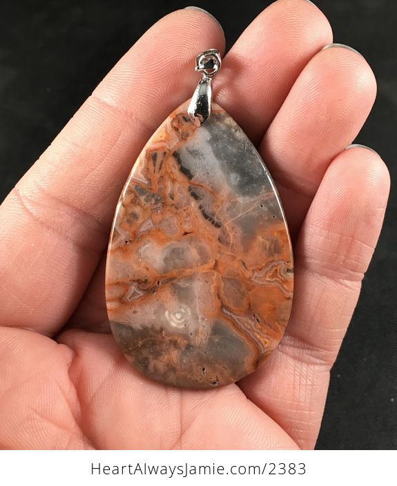 Beautiful Orange and Gray Crazy Lace Agate Stone Pendant Necklace - #k0qwu03Im1s-2