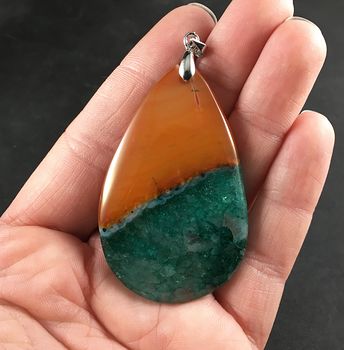 Beautiful Orange and Teal and Green Druzy Stone Pendant #Y8M4mdwjEnQ