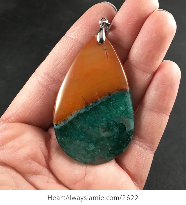 Beautiful Orange and Teal and Green Druzy Stone Pendant - #Y8M4mdwjEnQ-1