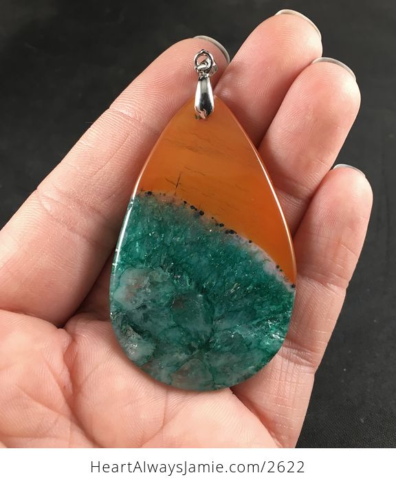 Beautiful Orange and Teal and Green Druzy Stone Pendant Necklace - #Y8M4mdwjEnQ-2