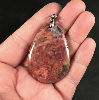 Beautiful Orange Gray and Pink Crazy Lace Agate Stone Jewelry Pendant #DrkSxMa6dP8