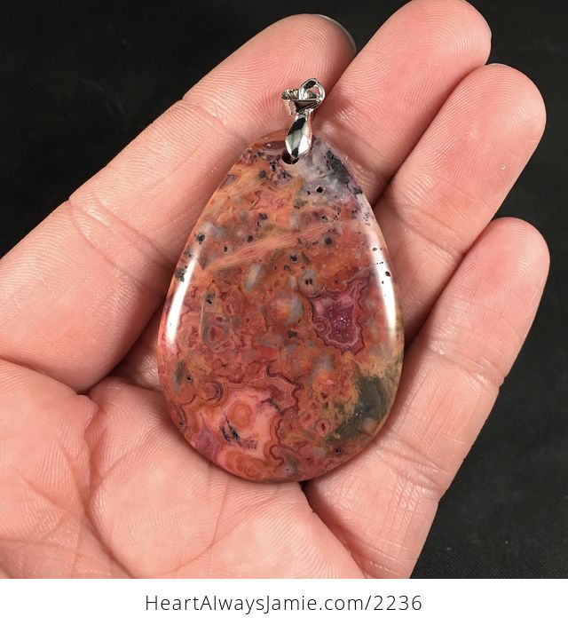 Beautiful Orange Gray and Pink Crazy Lace Agate Stone Jewelry Pendant - #DrkSxMa6dP8-1