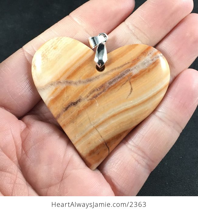 Beautiful Orange Striped Jasper Heart Stone Pendant - #iVv0PqV5dug-1