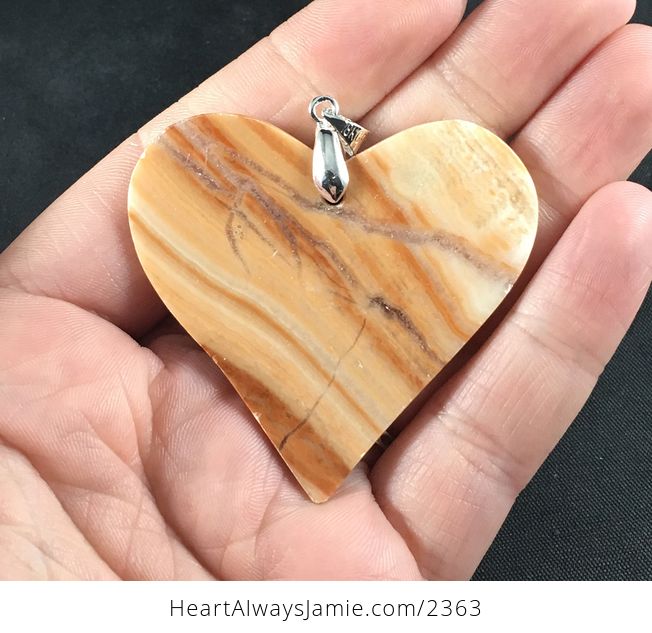 Beautiful Orange Striped Jasper Heart Stone Pendant Necklace - #iVv0PqV5dug-2