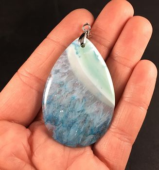 Beautiful Pastel Green White and Blue Drusy Agate Stone Pendant #3A1bcoNDSEI