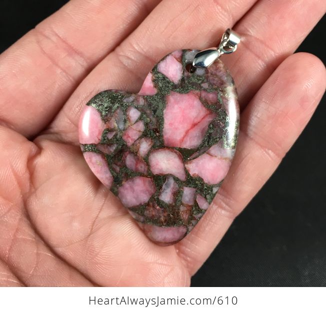 Beautiful Pastel Pink and Matrix Pyrite Heart Shaped Stone Pendant - #1nbGcLquPLY-1