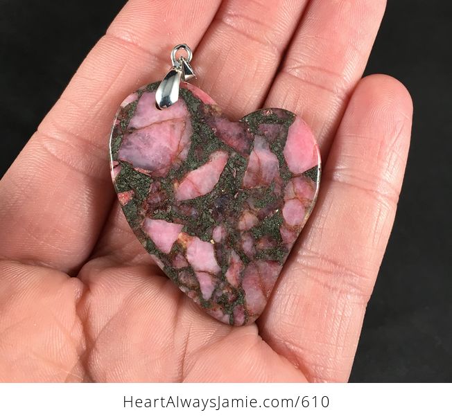 Beautiful Pastel Pink and Matrix Pyrite Heart Shaped Stone Pendant Necklace - #1nbGcLquPLY-2