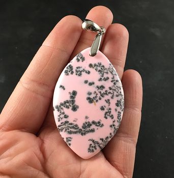 Beautiful Pink and Black Speckled Color Treated Dendritic Opal Stone Pendant #OzYw2ehIVVY