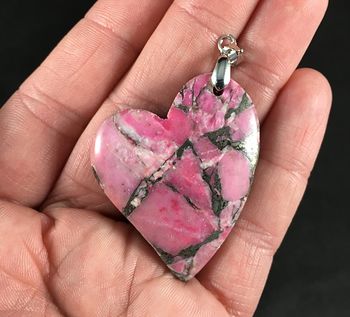 Beautiful Pink and Pyrite Heart Shaped Stone Pendant #jWu3gqPs00k