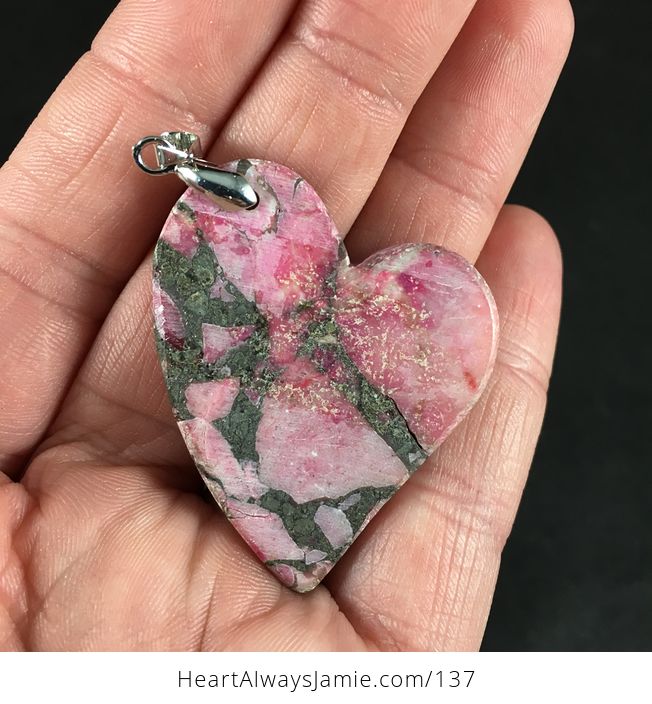 Beautiful Pink and Pyrite Heart Shaped Stone Pendant Necklace - #jWu3gqPs00k-2