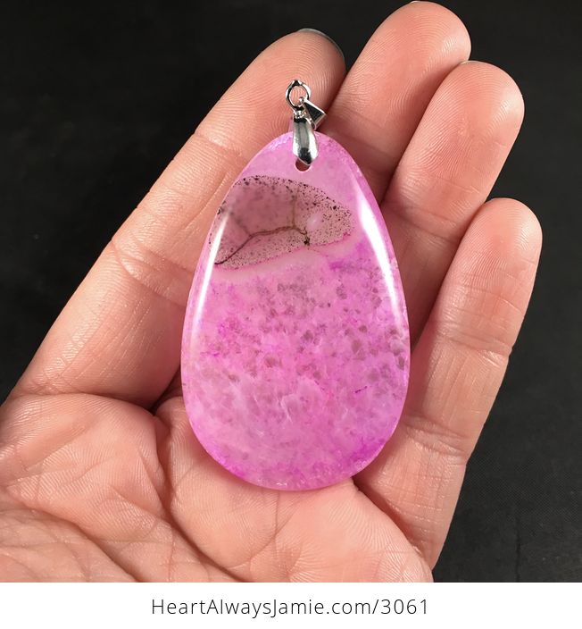 Beautiful Pink Drusy Agate Stone Pendant Necklace - #HewmzUfFPaM-2