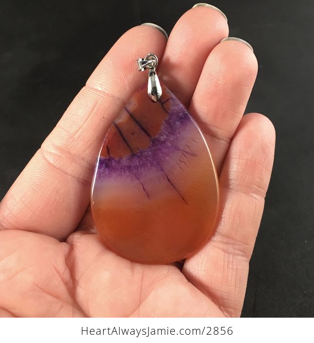 Beautiful Purple and Orange Druzy Stone Pendant Necklace - #JHWXQELsWjA-2