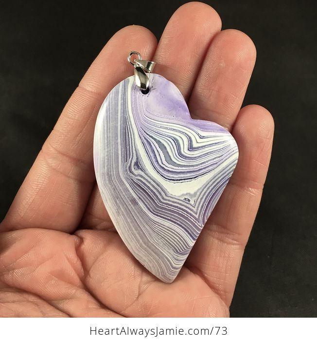 Beautiful Purple and White Striped Heart Shaped Agate Stone Pendant - #cgwh1aDTMGU-1