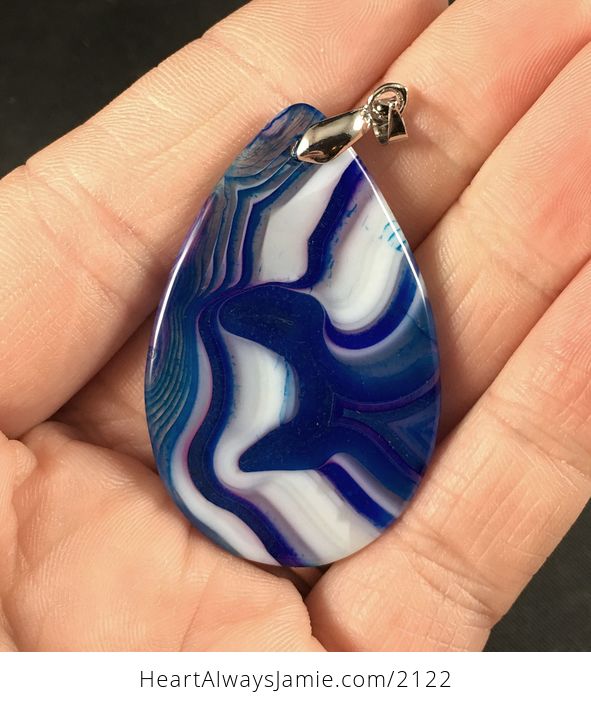 Beautiful Purple Blue and White Agate Stone Pendant Necklace - #A37fh5xUgf0-2