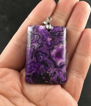 Beautiful Rectangular Purple Crazy Lace Agate Stone Pendant #ENViEZjIKh0
