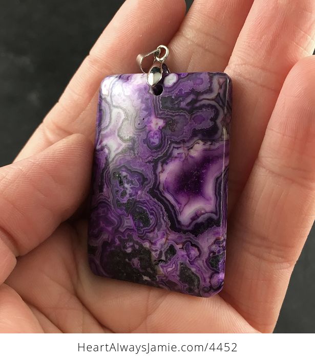 Beautiful Rectangular Purple Crazy Lace Agate Stone Pendant Necklace - #ENViEZjIKh0-2