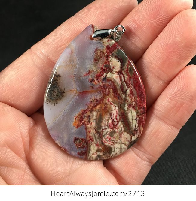 Beautiful Red Brown Tan and Gray Ocean Jasper Stone Pendant Necklace - #KuxUGeeCsSs-2