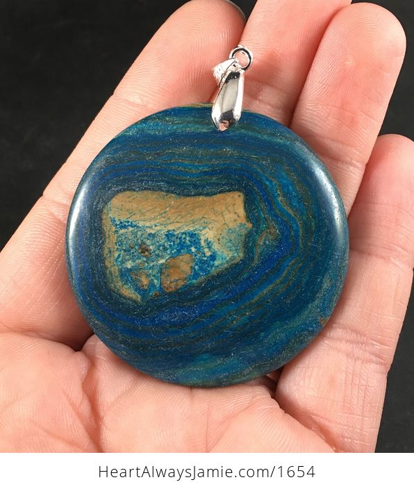 Beautiful Round 34island and Sea34 Tan and Blue Choi Finches Stone Pendant - #2wJC6kcyJOo-1