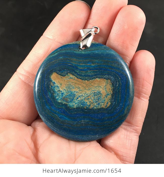 Beautiful Round 34island and Sea34 Tan and Blue Malachite Stone Pendant Necklace - #2wJC6kcyJOo-2