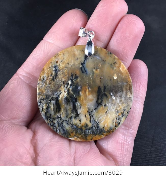 Beautiful Round Black and Brown Natural Dendritic Agate Stone Pendant Necklace - #0S6ipfRTY7M-2