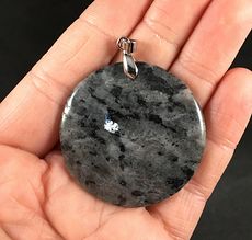 Beautiful Round Gray and Black Larvikite Stone Pendant #aii0ndVhDXE