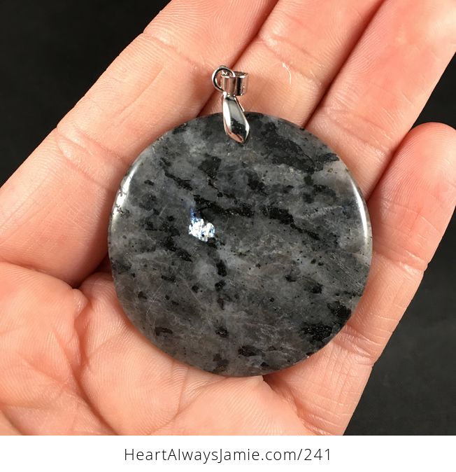 Beautiful Round Gray and Black Larvikite Stone Pendant - #aii0ndVhDXE-1