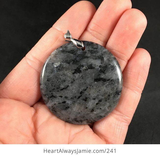 Beautiful Round Gray and Black Larvikite Stone Pendant Necklace - #aii0ndVhDXE-2