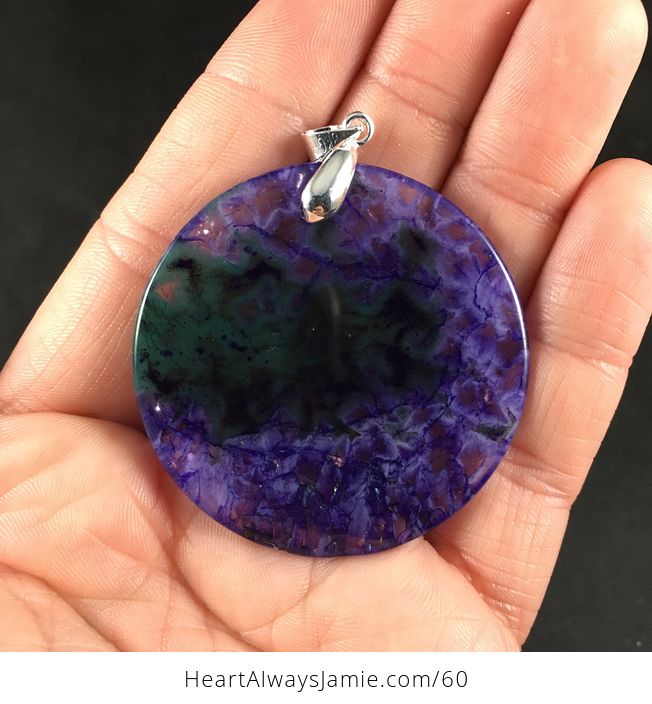 Beautiful Round Green and Purple Druzy Agate Stone Pendant Necklace - #ZUL1GDVpn2w-2
