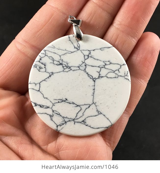 Beautiful Round Synthetic White Turquoise Stone Pendant Necklace - #8LqOGoiuW7Y-2